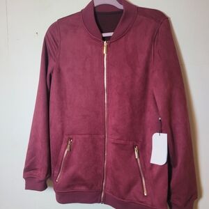Joy Mangano Burgundy Bomber Jacket with Stand-Up Collar Size Medium